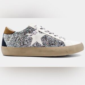 SHU SHOP Glitter Sneaker‎ Shoe Golden Suede Leather PAULA Star White Silver 6.5
